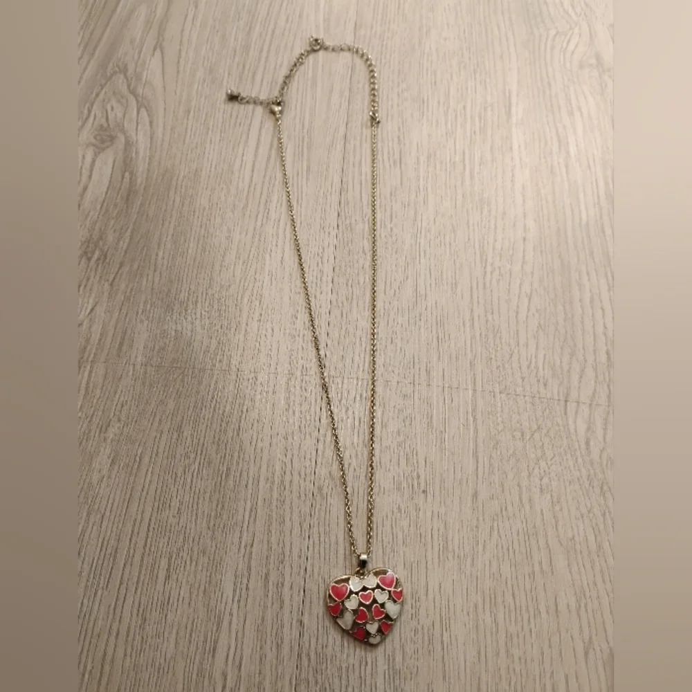 Avon Gold Necklace with Red Heart Accents